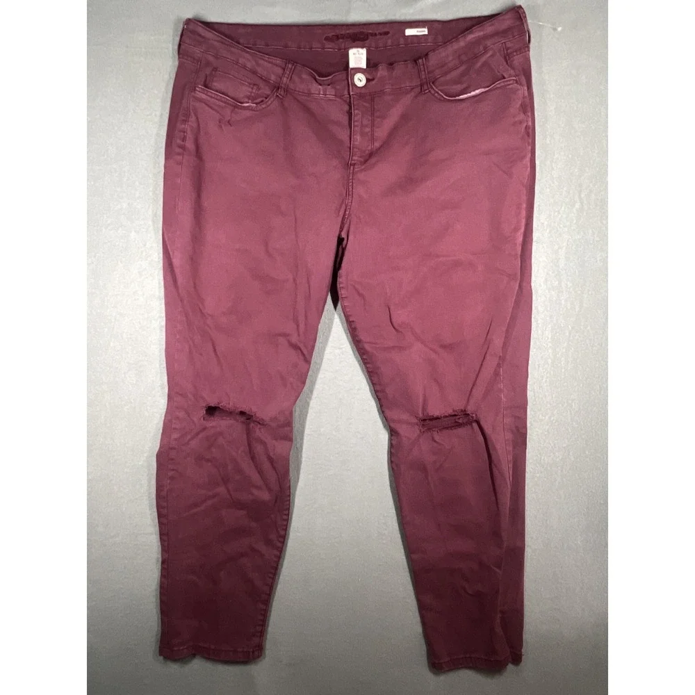 Arizona Jeans Women's Plus Size 20 Burgundy Distressed‎ Jeggings Skinny Fit